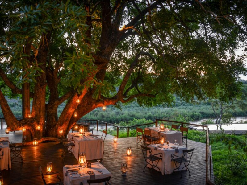 Deck dining, Lion Sands Tinga Lodge, Lion Sands Private Reserve, Kruger National Park, Sabi Sands Game Reserve, South Africa