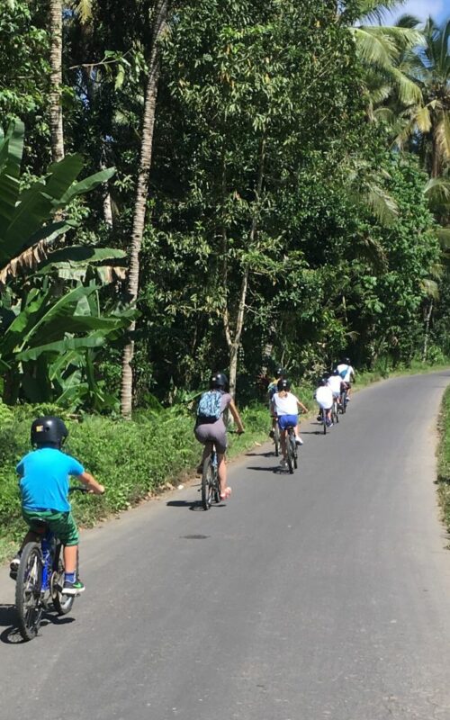 Family cycling, Ubud, Bali, Indonesia