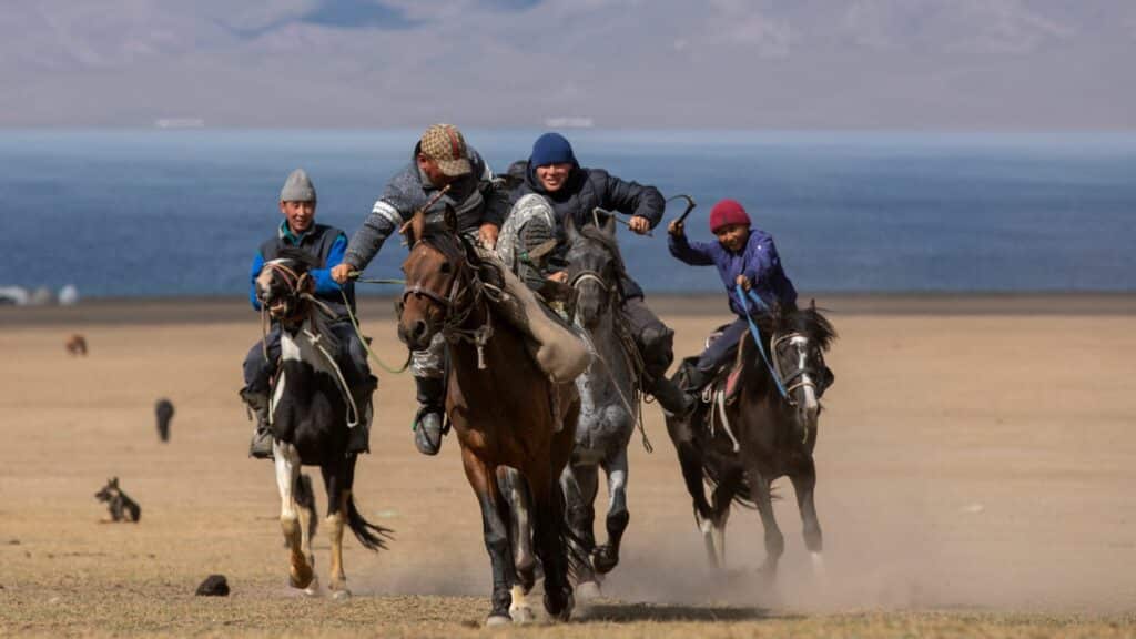 Son Kul, Horsemen playing Kok Boru, Kyrgyzstan