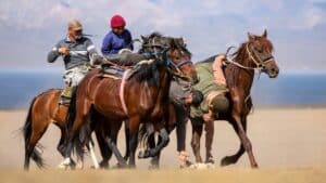 Son Kul, Horsemen playing Kok Boru, Kyrgyzstan