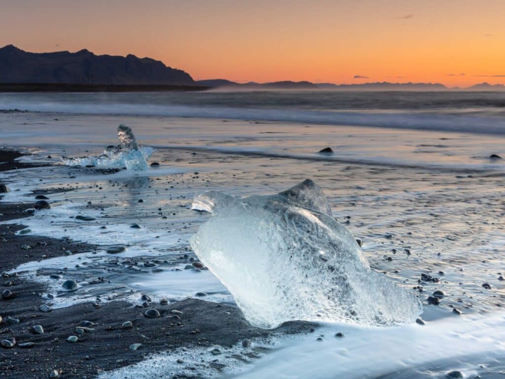 Glacier chunks on black sand beach, Iceland