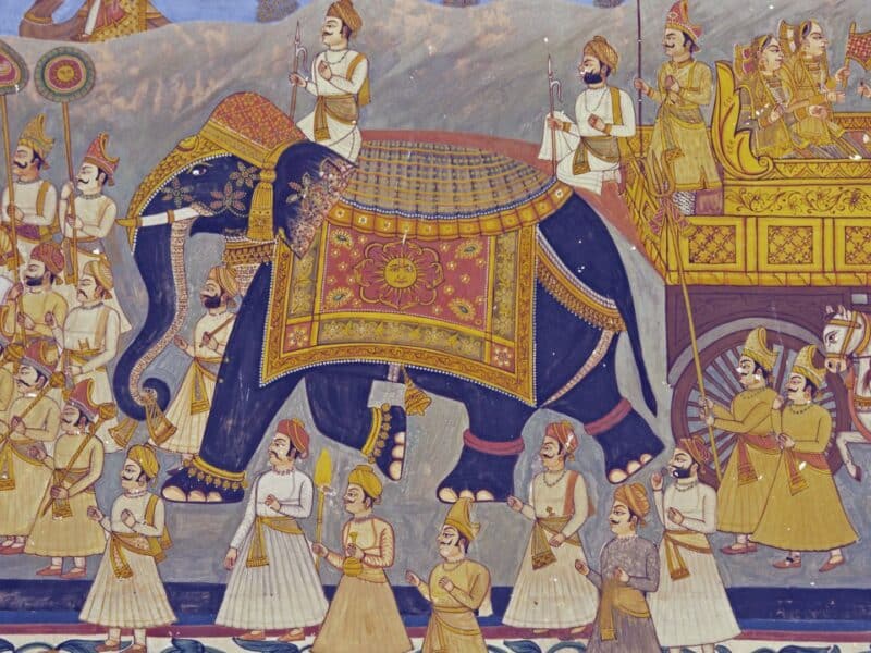 Wall mural, elephant and people, Jodhpur, India