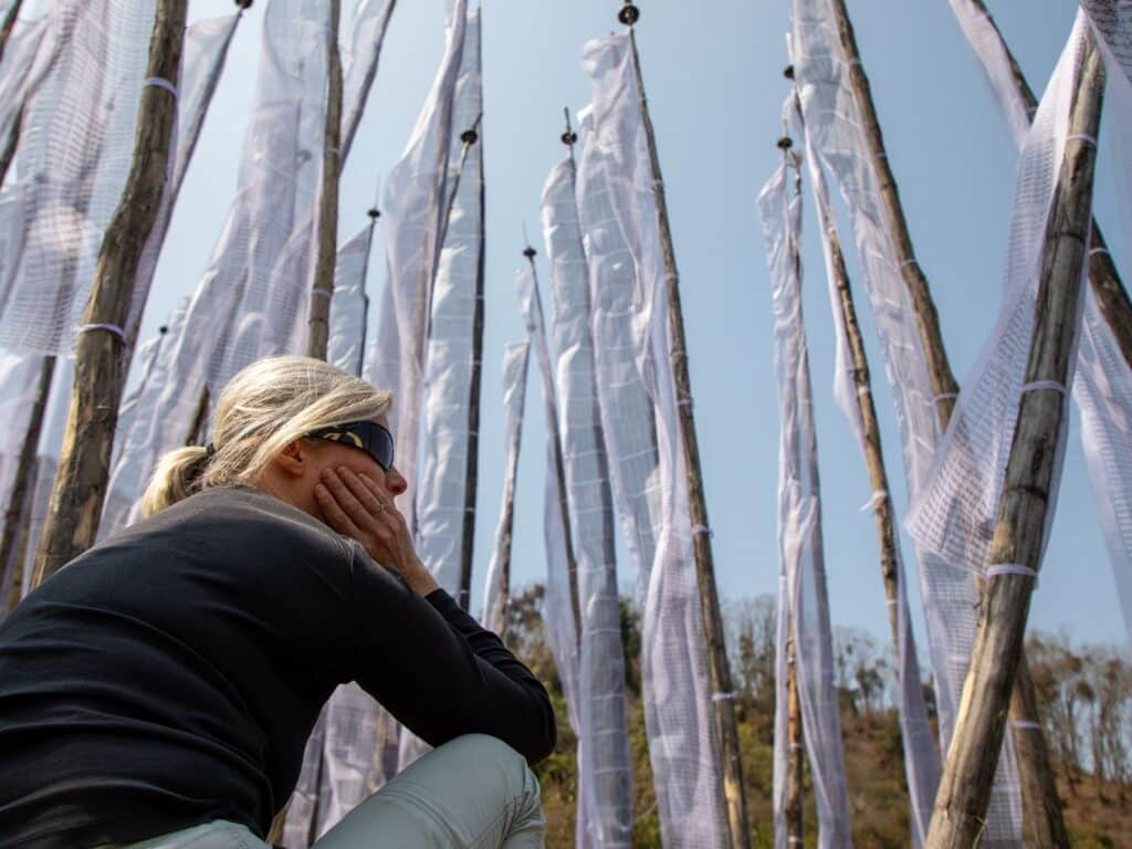 White prayer flags, near Marek, Bhutan