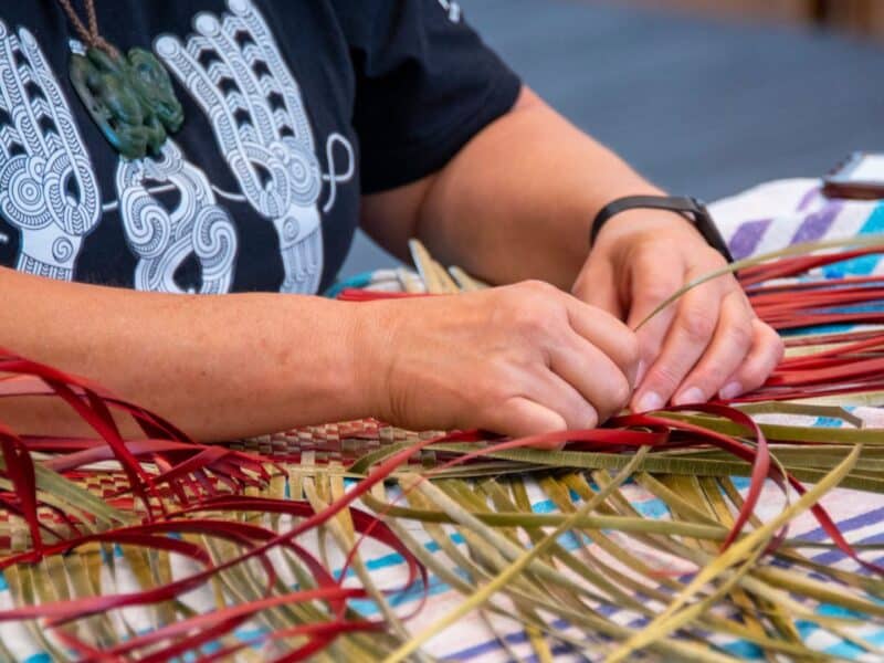 Maori woman weaving, New Zealand